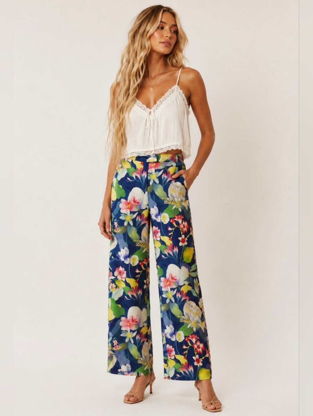 J. McLaughlin Broderick High Rise Tropical Floral Wide Leg Casual Pant Size 8